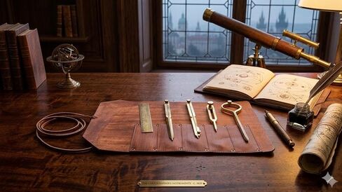 Handmade Lether roll Unique Gift for Drafting Divider Set of 5, Full Brass dividers with Executive Handmade Leather Roll Tools Bag, Single Handed 8" Brass Navigation Dividers Compass Set in Kuwait