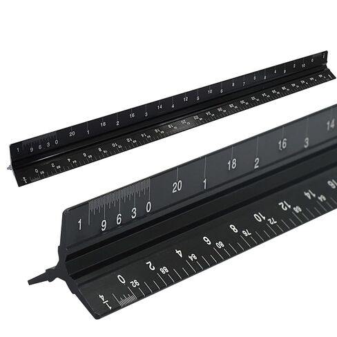 Black Architectural Scale Ruler, 12-Inch Laser Etched Aluminum Triangular Ruler with Imperial Measurements for Drafting, Design, and Architecture, Students and Professionals in Kuwait