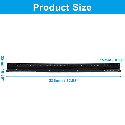 Black Architectural Scale Ruler, 12-Inch Laser Etched Aluminum Triangular Ruler with Imperial Measurements for Drafting, Design, and Architecture, Students and Professionals in Kuwait