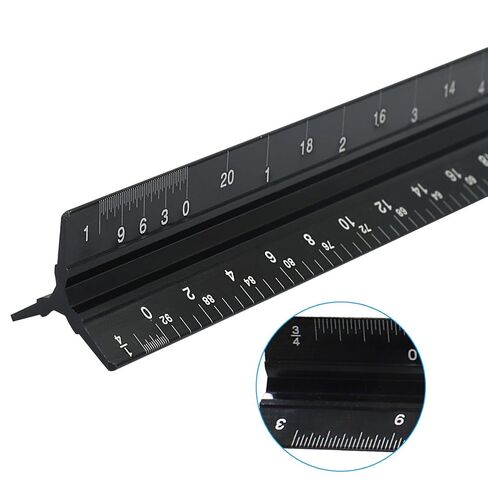 Black Architectural Scale Ruler, 12-Inch Laser Etched Aluminum Triangular Ruler with Imperial Measurements for Drafting, Design, and Architecture, Students and Professionals in Kuwait