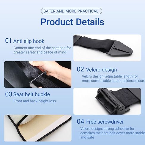 Car Seat Belt Strap Adjustable Anti-Strangulation Design With Simple Limiters For Travel, School And Family Trips Black in Kuwait