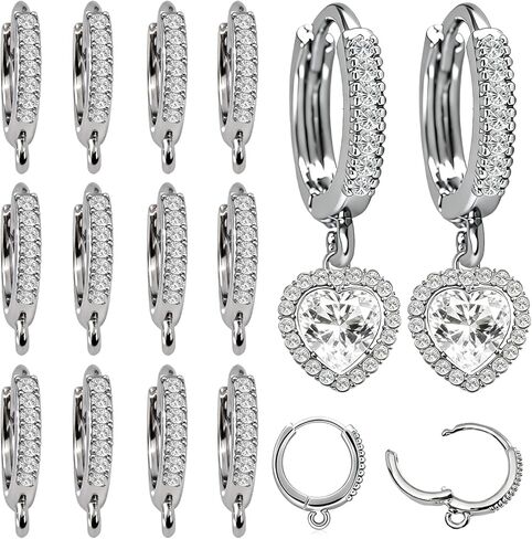 stino 16Pcs Cubic Zirconia Huggie Earring Hooks for Jewelry Making, Brass Earring Hoops Clasps, Leverback Findings & Supplies (14K Gold Plated) in Kuwait