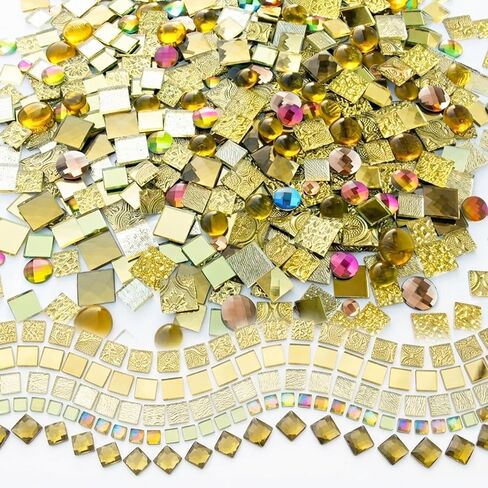 1000 جرام من بلاط الفسيفساء الزجاجي المرآة الحقيقية DIY، بلاط مربع فضي مزخرف (15 مم) مع أحجار كريمة زجاجية قزحية الألوان، مجموعة من الزجاج الملون بأشكال مختلطة لفن الفسيفساء ومشاريع الديكور المنزلي in Kuwait