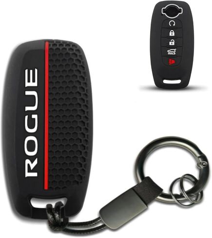 متوافق مع غطاء Rogue Key Fob مع سلسلة مفاتيح حافظة مفاتيح حماية من السيليكون الناعم لأزرار 2023 2024 2025 Nissan Rogue-5 (أسود) in Kuwait