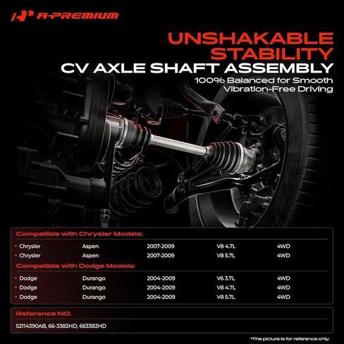 A-Premium Pair (2) Front CV Axle Shaft Assembly Compatible with Chrysler Aspen 2007-2009 & Dodge Durango 2004-2009, Left and Right, 4WD, Replace# 52114390AB in Saudi Arabia