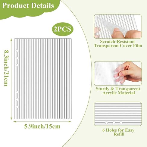 2PCS A5 Acrylic Binder Cover,Clear 6 Ring Journals Inserts Protector Shell Budget Binder Cover for Office,Transparent Sheet Protectors Refillable Notebook Sleeves,Planner Covers for Journals&Office in Kuwait