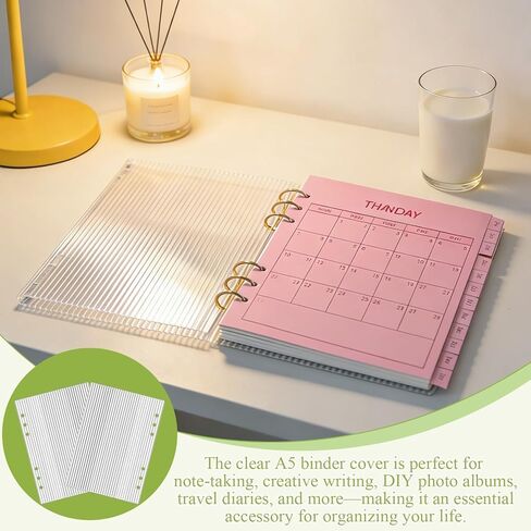 2PCS A5 Acrylic Binder Cover,Clear 6 Ring Journals Inserts Protector Shell Budget Binder Cover for Office,Transparent Sheet Protectors Refillable Notebook Sleeves,Planner Covers for Journals&Office in Kuwait