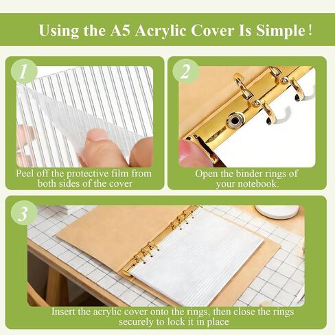 2PCS A5 Acrylic Binder Cover,Clear 6 Ring Journals Inserts Protector Shell Budget Binder Cover for Office,Transparent Sheet Protectors Refillable Notebook Sleeves,Planner Covers for Journals&Office in Kuwait