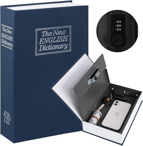 KYODOLED Diversion Book Safe with Combination Lock, Secret Safe Metal Lock Box, Money Storage Collection Box, 9.5" x 6.2" x 2.2" Black Large in Kuwait