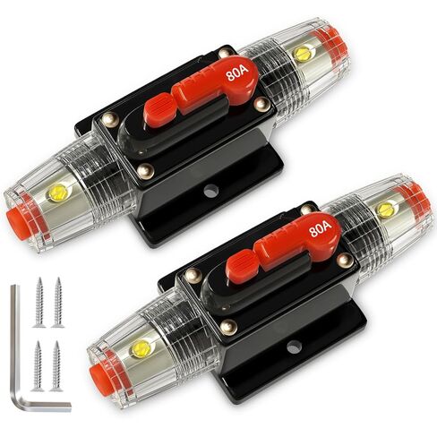 80Amp Car Audio Circuit Breaker Waterproof Fuse Inline Holder Manual Reset 12V-48V DC for Automotive Marine Boat Trunk Audio Sound Amplifier System 12V-48V in Saudi Arabia