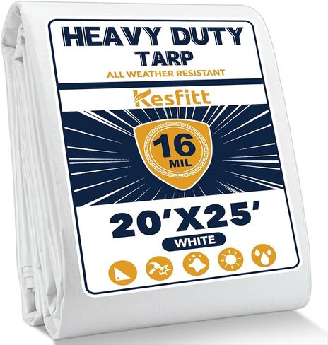 Kesfitt Tarp شديد التحمل مقاوم للماء مقاس 10 × 10 أقدام، قماش سميك 16 مل مقاوم للتمزق والبهتان، مقاوم للأشعة فوق البنفسجية، غطاء قماش بولي مع حلقات وحواف معززة للتخييم في الهواء الطلق وحمامات السباحة والقارب (أزرق/بني) in Kuwait