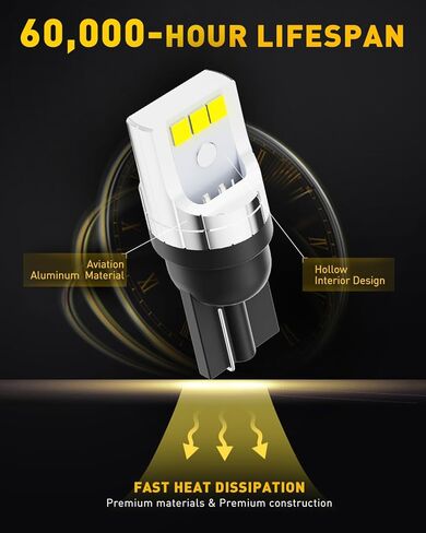 194 LED Bulb – 500% Brighter, 6500K White, Aluminum Heat Dissipation – For License Plate, Dome, Map, Trunk, Door, Courtesy Lights – Fits T10, 168, 2825, W5W – 2 Pack in Kuwait