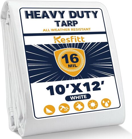 Kesfitt Tarp شديد التحمل مقاوم للماء مقاس 10 × 10 أقدام، قماش سميك 16 مل مقاوم للتمزق والبهتان، مقاوم للأشعة فوق البنفسجية، غطاء قماش بولي مع حلقات وحواف معززة للتخييم في الهواء الطلق وحمامات السباحة والقارب (أزرق/بني) in Kuwait