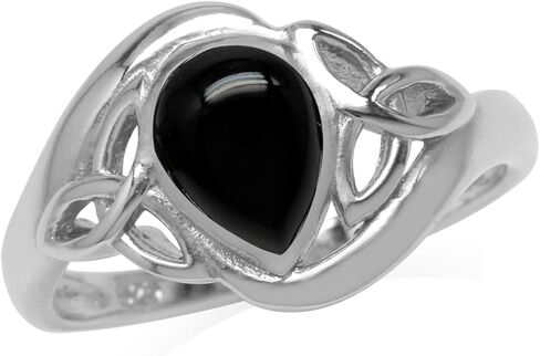 Silvershake حقيقية شكل كمثرى كابوشون حجر الذهب الأبيض مطلي 925 الفضة الاسترليني Triquetra الثالوث سلتيك عقدة اليد اليمنى خاتم للنساء in Saudi Arabia