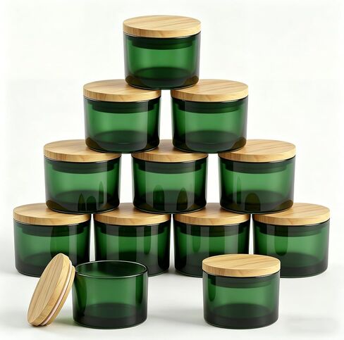 12 Pack 4 OZ Glass Candle Jars with Bamboo Lids – Bulk Empty Candle Containers for Making Candles, DIY Craft & Storage – Heat-Resistant Thick Glass(Green) in Saudi Arabia