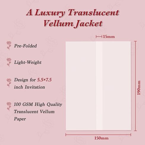 120 حزمة من سترات Vellum المطوية مسبقًا لدعوات 5.5x7.5، وسترات من ورق Vellum الشفاف مقاس 5.5x7.5، ولفائف دعوات زفاف 100 جرام في المتر المربع، وبطانات مغلفات لأعياد الميلاد، وحفلات استقبال الأطفال in Kuwait