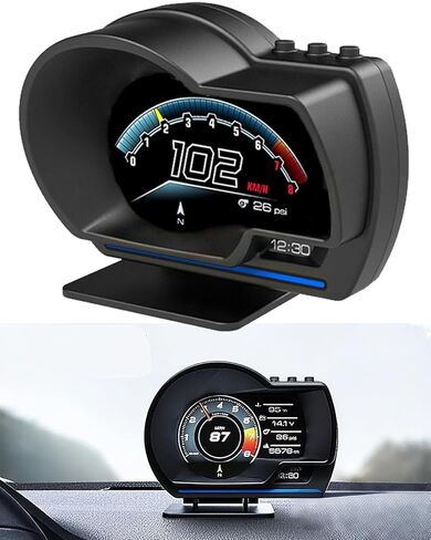 OBD2 HUD Digital Speedometer for Car with OBD2 GPS Head Up Display Dual System,Speedometer MPH with Water TEM, Volt, Mileage, Overspeed & Fatigue Driving Alarm, RPM，Works Great for Most Cars Truck in Kuwait