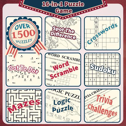 Elfew 4 Pack Large Print Activity Books for Seniors, 150+ Memory Games, 16 in 1 Puzzle Books for Adults, Variety Brain Games: Word Search, Sudoku, Mazes, Crosswords, Gifts for Elderly Women & Men in Kuwait