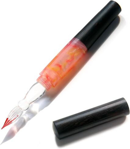 SeventyTwo Handmade Glass Dip Pen with Wood Handle, Black and Pink Coral Design, Calligraphy Writing Pen with Cap (Black-Pink) in Kuwait