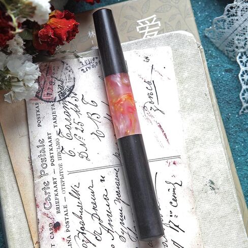 SeventyTwo Handmade Glass Dip Pen with Wood Handle, Black and Pink Coral Design, Calligraphy Writing Pen with Cap (Black-Pink) in Kuwait