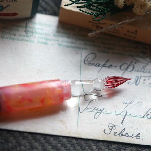 SeventyTwo Handmade Glass Dip Pen with Wood Handle, Black and Pink Coral Design, Calligraphy Writing Pen with Cap (Black-Pink) in Kuwait