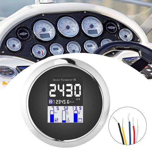 جهاز قياس متعدد الوظائف RPM لضغط الزيت ودرجة حرارة الماء وعرض الجهد الكهربي لآلات البناء وآلات التعدين والحفارات والشاحنات IP67 316 من الفولاذ المقاوم للصدأ باللون الأسود (أسود) in Kuwait