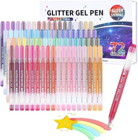 KEMYR Glitter Effect Gel Pens, 72 Colors Sparkle Colored Gel Markers for Adult Coloring Books, Metallic Glitter Pens for Drawing, Scrapbooking, Writing, Doodling in Saudi Arabia