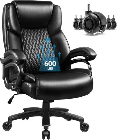 VITESSE 600lbs Heavy Duty Office Chair for Low Back Pain Relief, Big and Tall Office Chair with Ergonomic Lumbar Support, High Back Executive Chair with Quiet Rubber Wheel in Kuwait