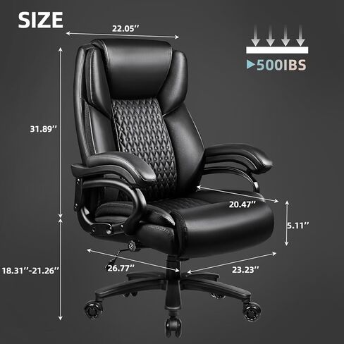 VITESSE 600lbs Heavy Duty Office Chair for Low Back Pain Relief, Big and Tall Office Chair with Ergonomic Lumbar Support, High Back Executive Chair with Quiet Rubber Wheel in Kuwait