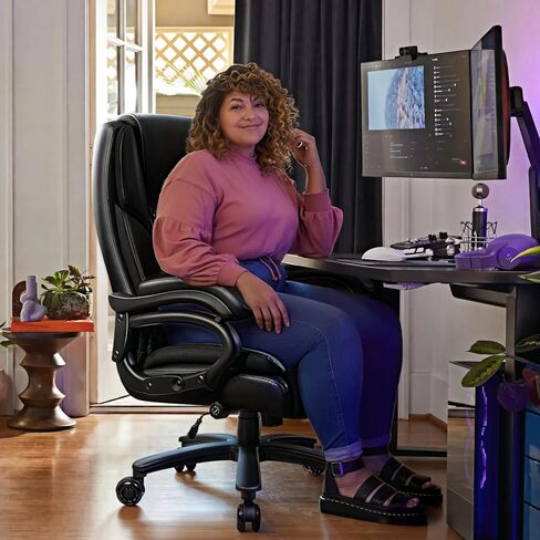 VITESSE 600lbs Heavy Duty Office Chair for Low Back Pain Relief, Big and Tall Office Chair with Ergonomic Lumbar Support, High Back Executive Chair with Quiet Rubber Wheel in Kuwait