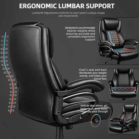 VITESSE 600lbs Heavy Duty Office Chair for Low Back Pain Relief, Big and Tall Office Chair with Ergonomic Lumbar Support, High Back Executive Chair with Quiet Rubber Wheel in Kuwait