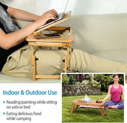 Adjustable Bamboo Laptop Desk, Foldable Bed Tray Table, Multi-Function Lap Desk with Drawer, Portable Laptop Stand for Bed Sofa, Ergonomic Laptop Reading Table in Kuwait