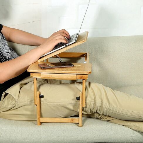 Adjustable Bamboo Laptop Desk, Foldable Bed Tray Table, Multi-Function Lap Desk with Drawer, Portable Laptop Stand for Bed Sofa, Ergonomic Laptop Reading Table in Kuwait