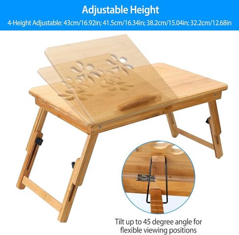 Adjustable Bamboo Laptop Desk, Foldable Bed Tray Table, Multi-Function Lap Desk with Drawer, Portable Laptop Stand for Bed Sofa, Ergonomic Laptop Reading Table in Kuwait