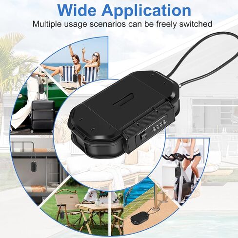 ZHEGE Portable Travel Safe Lock Box Waterproof, Small Beach Safe Box with Removable Cable (22.4 in) & 4 Digit Code - Suitable for Vacation, College Dorm, Home, Hotel, Pool, Surfing, Camping (Black) in Kuwait