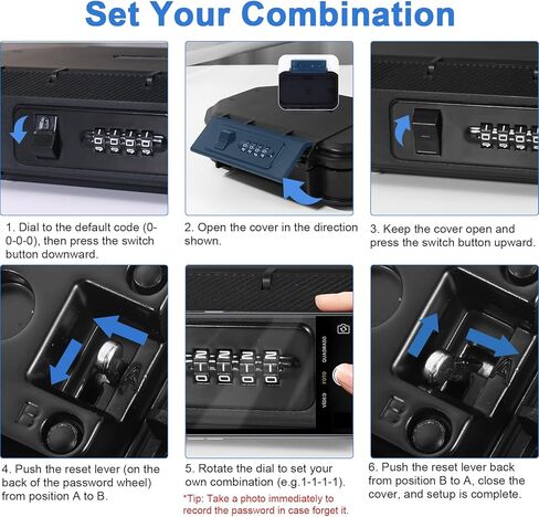 ZHEGE Portable Travel Safe Lock Box Waterproof, Small Beach Safe Box with Removable Cable (22.4 in) & 4 Digit Code - Suitable for Vacation, College Dorm, Home, Hotel, Pool, Surfing, Camping (Black) in Kuwait