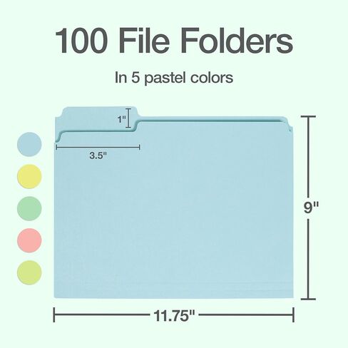 مجلدات ملفات أكسفورد ملونة، 100 حزمة، مقاس Letter (8.5 بوصة × 11 بوصة)، 3 علامات تبويب، 5 ألوان باستيل، ترميز ألوان لتنظيم المستندات المدرسية والمكتبية والمنزلية in Kuwait