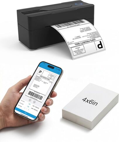 طابعة ملصقات الشحن الحرارية Forc Bluetooth، طابعة ملصقات حرارية لاسلكية 4x6 للشركات الصغيرة، متوافقة مع Android وiPhone وWindows وMac، وتستخدم على نطاق واسع لـ Amazon وEtsy وUSPS والمزيد in Kuwait