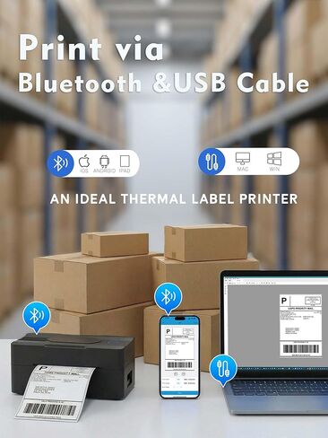 طابعة ملصقات الشحن الحرارية Forc Bluetooth، طابعة ملصقات حرارية لاسلكية 4x6 للشركات الصغيرة، متوافقة مع Android وiPhone وWindows وMac، وتستخدم على نطاق واسع لـ Amazon وEtsy وUSPS والمزيد in Kuwait