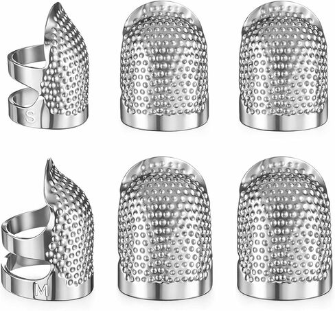 6PCS Sashiko Thimble Kit - 2 Size Metal Thimbles for Hand Sewing & Embroidery, Adjustable Silver Knitting Ring, Finger Protectors for Sewing Supplies & Accessories in Kuwait
