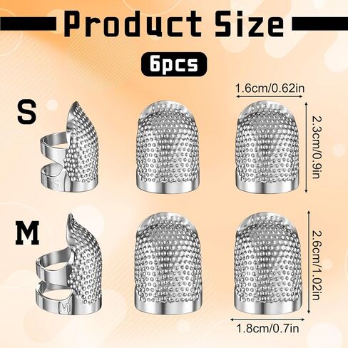 6PCS Sashiko Thimble Kit - 2 Size Metal Thimbles for Hand Sewing & Embroidery, Adjustable Silver Knitting Ring, Finger Protectors for Sewing Supplies & Accessories in Kuwait