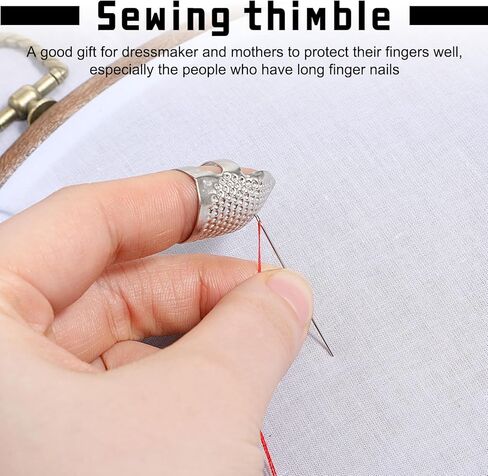 6PCS Sashiko Thimble Kit - 2 Size Metal Thimbles for Hand Sewing & Embroidery, Adjustable Silver Knitting Ring, Finger Protectors for Sewing Supplies & Accessories in Kuwait
