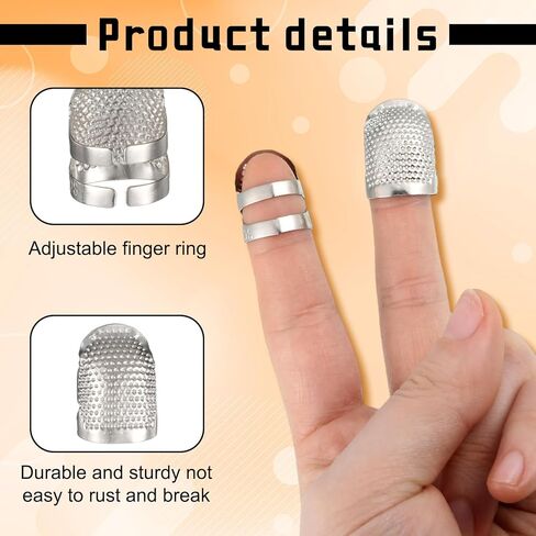 6PCS Sashiko Thimble Kit - 2 Size Metal Thimbles for Hand Sewing & Embroidery, Adjustable Silver Knitting Ring, Finger Protectors for Sewing Supplies & Accessories in Kuwait