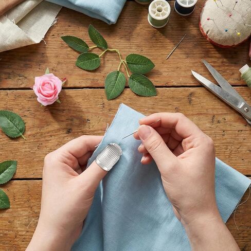 6PCS Sashiko Thimble Kit - 2 Size Metal Thimbles for Hand Sewing & Embroidery, Adjustable Silver Knitting Ring, Finger Protectors for Sewing Supplies & Accessories in Kuwait