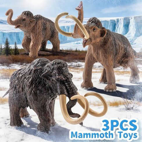 Totsmlie 3PCS 6" Woolly Mammoth Family Toy Figurines, Solid Prehistoric Animals Toys for Kids 3 4 5 6+, Educational Toy for Boys Girls, Suitable for Cake Decoration Kids Birthday Gifts Party Favors in Kuwait