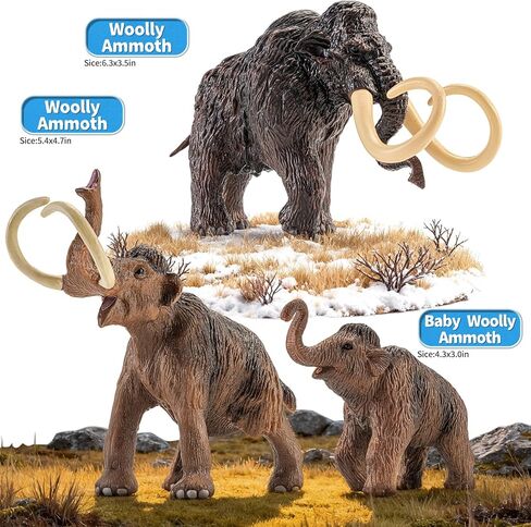 Totsmlie 3PCS 6" Woolly Mammoth Family Toy Figurines, Solid Prehistoric Animals Toys for Kids 3 4 5 6+, Educational Toy for Boys Girls, Suitable for Cake Decoration Kids Birthday Gifts Party Favors in Kuwait