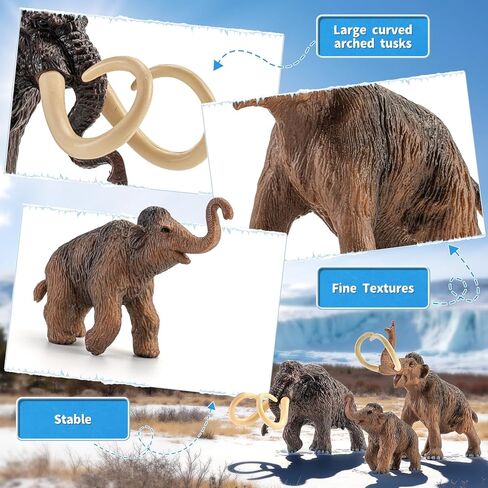 Totsmlie 3PCS 6" Woolly Mammoth Family Toy Figurines, Solid Prehistoric Animals Toys for Kids 3 4 5 6+, Educational Toy for Boys Girls, Suitable for Cake Decoration Kids Birthday Gifts Party Favors in Kuwait