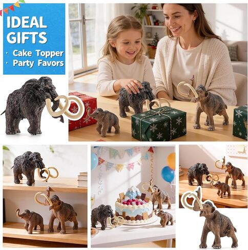 Totsmlie 3PCS 6" Woolly Mammoth Family Toy Figurines, Solid Prehistoric Animals Toys for Kids 3 4 5 6+, Educational Toy for Boys Girls, Suitable for Cake Decoration Kids Birthday Gifts Party Favors in Kuwait
