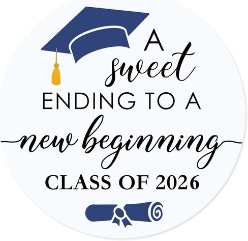 120 Pack Graduation Stickers Class of 2026, “A Sweet Ending to a New Beginning" Round Graduation Gift Tags, 1.6 Inch Invitation & Favor Labels for Graduation Party Decorations (Black) in Kuwait