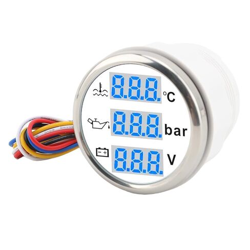Naroote Boat Water Temp Oil Pressure Voltmeter, 52mm Digital Display 3 in 1 Gauge, High Low Alarms Gauge for Car RV Truck Motorcycle (Black Dial Black Cover) in Kuwait